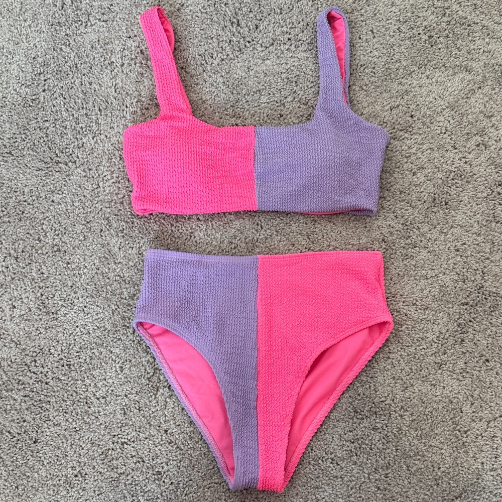 Pink Lily Pink and Purple Colorblock Bikini Set
